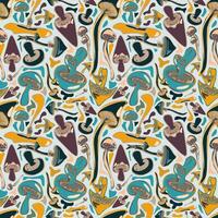 Autumn seamless pattern with colorful mushrooms. Botanical design for fabric, packaging, textile, print, template, card. Halloween pattern vector