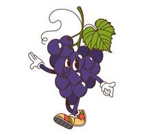 Cartoon groovy grape fruit character with leaf vector