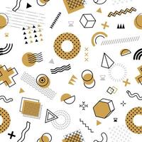 Hipster geometric Memphis pattern with gold shapes vector