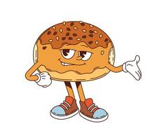 Cartoon groovy japanese anpan bun retro character vector
