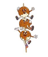 Cartoon groovy japanese dango dessert characters vector