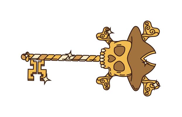 Cartoon groovy pirate and corsair ancient key