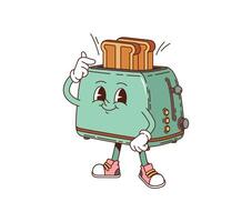 Cartoon toaster retro groovy breakfast character vector