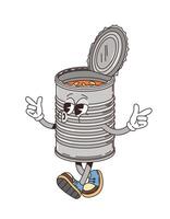 Groovy cartoon travel character, conserves tin can vector