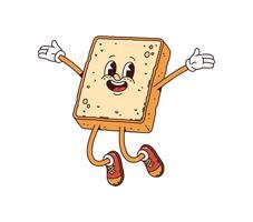 Toast retro groovy breakfast character jumping vector