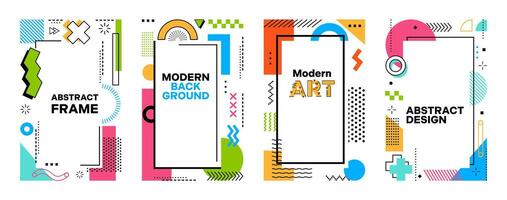 Modern geometric Memphis frame posters backgrounds vector