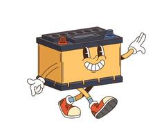 Retro groovy car battery nostalgic character vector