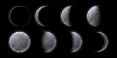 Crescent moon phases at night sky, sequence frame vector