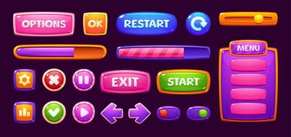 Candy sweet game interface, cartoon menu windows vector