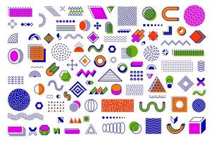 Memphis geometric shapes and abstract elements vector