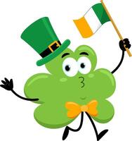 St. Patrick's Clover Leaf Cartoon Character Running With Flag Of Ireland vector
