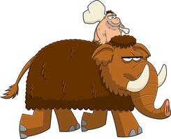 Funny Caveman Riding A Mammoth Cartoon Characters vector