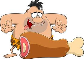 Hungry Caveman Cartoon Character With Big Drumstick vector