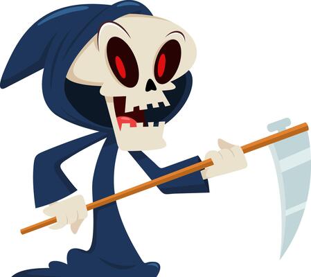 Cute Halloween Grim Reaper Skeleton Cartoon Character With A Scythe