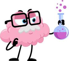 Scientist Or Professor Brain Cartoon Character Holding A Flask vector