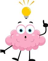 Funny Brain Cartoon Character Having A Bright Idea With A Light Bulb vector