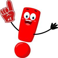 Cute Red Exclamation Mark Cartoon Character Wearing A Foam Finger vector