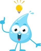 Blue Water Drop Cartoon Character Having A Bright Idea With A Light Bulb vector