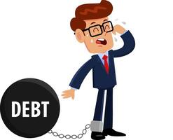 Crying Businessman Cartoon Character Chained With Large Debt Ball vector