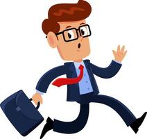 Businessman Cartoon Character Running With Briefcase And Waving vector