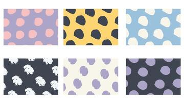 Set of abstract seamless patterns with blots and circles. Colorful trendy backgrounds each isolated vector