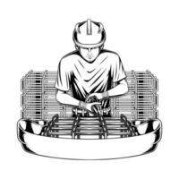 illustration of workers making building frames vector