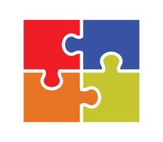 Puzzle icon symbol logo. Four piece flat puzzle round infographic presentation. 4 step circle business diagram. Four section compare service banner. vector