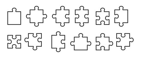 Simple pieces Puzzle black line icon set. jigsaw puzzle pieces silhouette. Perfect jigsaw puzzle for concept illustrations, problem solving vector