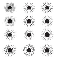 Vintage sunburst set. Bursting rays sunrise firework starburst blast, Radiant Spark. Rays. hand drawn label, Geometric Design Elements. Retro radiant sunburst, starburst hand drawn label, sun rays. vector