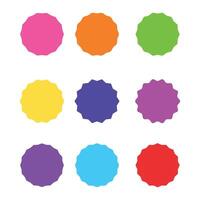 set of Different starburst, sunburst badges, shapes in 9 color, unburst badges. Vintage labels. Starburst sale sticker. Different starburst, Colored stickers. Sunburst vector