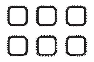 Wavy edge square stroke icon. set of 4 squared shapes with jagged edges. Isolated on a white background. vector