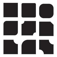 Set of 9 Square shapes icon, corner cut icon set. 9 set squared symbols with various cuts on selected corners. illustration Isolated on a white vector