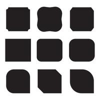 set of 9 Square shapes icon, corner cut icon set. 4 set squared symbols with various cuts on selected corners. illustration Isolated on a white vector