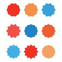 starburst set, sunburst badges. Nine different color. Simple flat style Vintage labels. Design elements. Bursting speech star set, Starburst speech vector