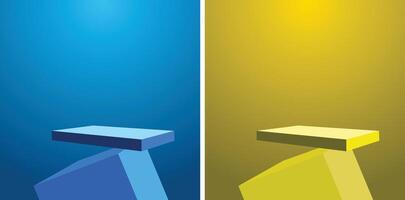 blue and yellow background products display podium scene with geometric platform. backdrop background render with podium. stand to show cosmetic products. Stage showcase on pedestal display vector