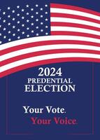2024 USA Election Vote Button with Stars and Stripes background. vector