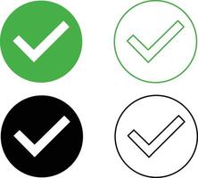 Transparent Green and Black check mark, green and black circle white tick symbols, checklist signs. vector