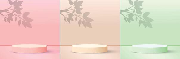 Soft pink Product background with direct wall lighting. Empty room with monochromatic wall and floor, spot light and shadow. banner for product presentation, realistic template of photography space. vector