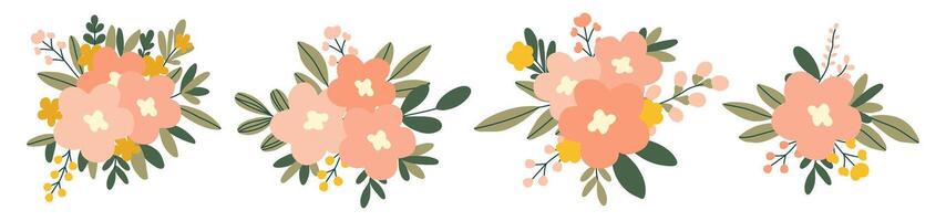 Hand drawn flowers set isolated on white background vector
