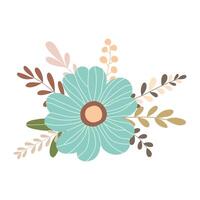 Hand drawn branch with flowers and leaves isolated on white background vector