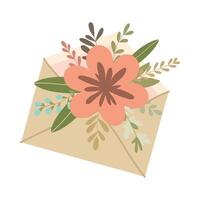 Hand drawn envelope with flowers and leaves isolated on white background vector