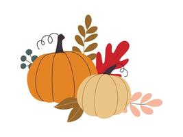autumn pumpkins and forest leaves and berries isolated on white background vector
