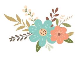 Hand drawn branch with flowers and leaves isolated on white background vector