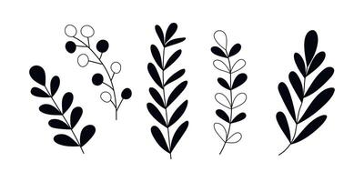 Hand drawn doodle leaves set isolated on white background vector