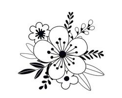 Hand drawn doodle branch with flowers and leaves isolated on white background vector