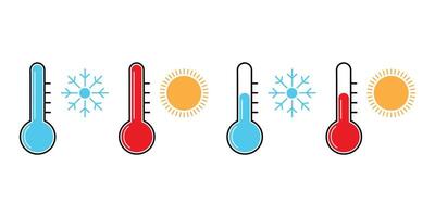 Three thermometers with different colors and temperatures vector
