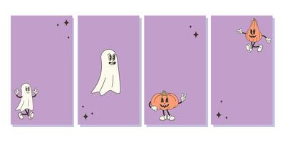 Set of vertical Halloween backgrounds with copy space for text. illustration with retro style pumpkin and ghost vector