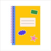 Notebook with stickers on the cover. Colorful illustration for educational conten and learning materials vector