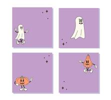 Set of square Halloween backgrounds with copy space for text. illustration with retro style pumpkin and ghost for festive designs vector