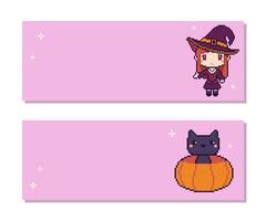 Set of horizontal Halloween backgrounds with copy space for text in pixel art style. illustration for retro themed designs vector